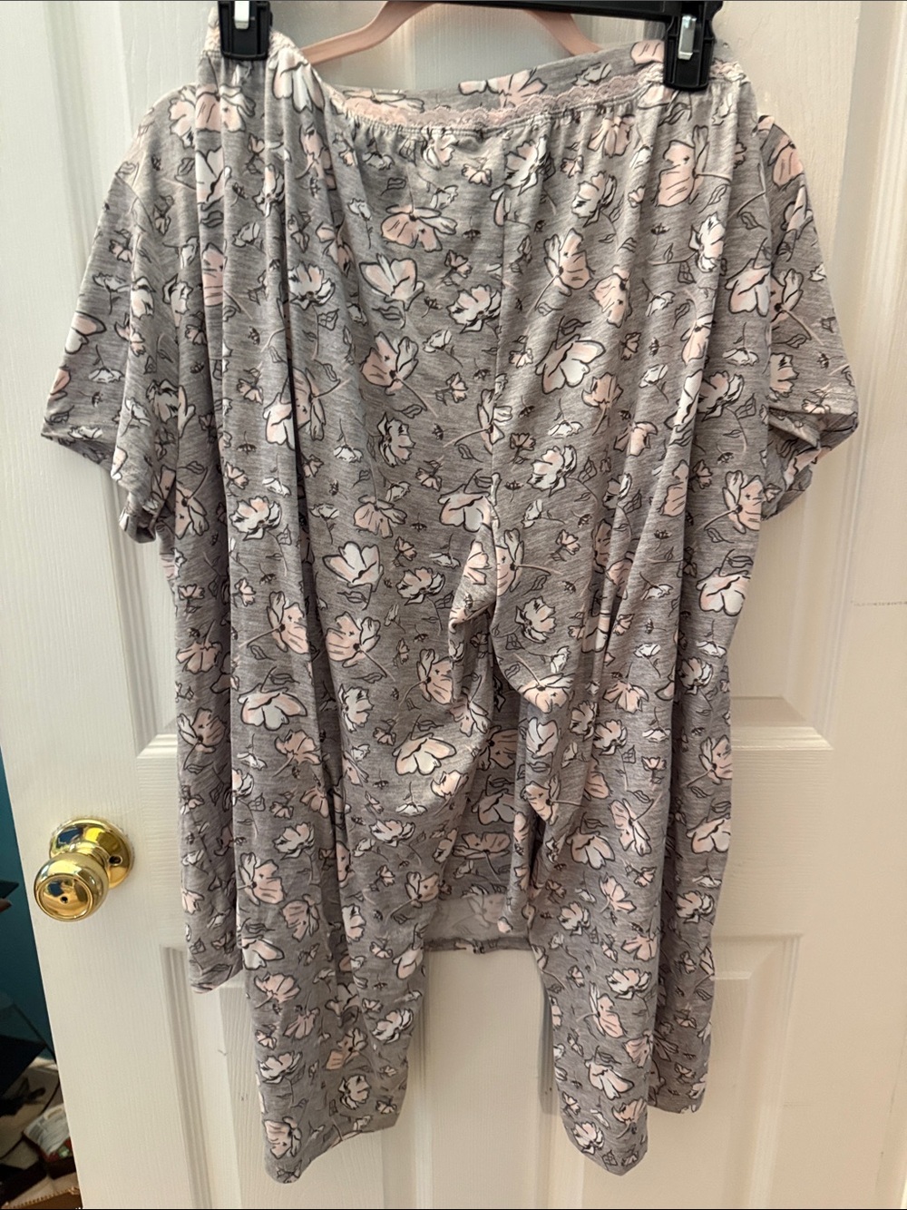 Rene Rofe Grey Pajama Set with Pink Floral Print - Picture 2 of 5